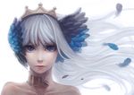  blue_eyes choker commentary crown feathers gwendolyn hair_ornament looking_at_viewer matsuura_daruma odin_sphere solo white_hair 