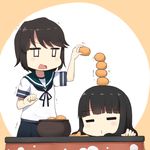  =_= black_hair food fruit hatsuyuki_(kantai_collection) kantai_collection kotatsu mandarin_orange miyuki_(kantai_collection) multiple_girls school_uniform short_hair sleeping stacking sui_(tsuruhibiki) table 