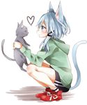  animal_ears blue_eyes blue_hair casual cat cat_ears chima_(fusigiko) short_hair shorts sinon sinon_(sao-alo) squatting sword_art_online tail 