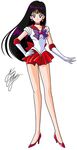  bare_legs bishoujo_senshi_sailor_moon black_hair bow brooch choker earrings elbow_gloves full_body gloves hand_on_hip high_heels hino_rei jewelry long_hair looking_at_viewer magical_girl marco_albiero pleated_skirt purple_bow purple_eyes red_bow red_footwear red_sailor_collar red_skirt sailor_collar sailor_mars sailor_senshi_uniform shoes signature skirt smile solo standing star star_earrings tiara white_background white_gloves 