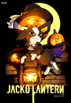  cape character_name dog grin halloween hat iggy_(jojo) jack-o'-lantern jojo_no_kimyou_na_bouken lamp leaf moon no_humans pumpkin smile solo tianel_ent twitter_username 
