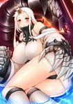  albino ass between_breasts black_panties blush breasts claws closed_mouth covered_nipples detached_sleeves dress fire from_below horn kantai_collection kneehighs large_breasts long_hair looking_at_viewer megatama panties pantyshot partially_submerged red_eyes ribbed_dress ribbed_legwear ribbed_sweater seaport_hime shinkaisei-kan short_dress sideboob solo sweater sweater_dress teeth underwear very_long_hair water wavy_mouth white_dress white_hair 