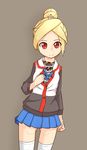  android blonde_hair borisx highres original parts_exposed red_eyes school_uniform short_hair solo thighhighs 