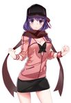  adapted_costume artoria_pendragon_(all) baseball_cap breasts cleavage clenched_hands cosplay fate/stay_night fate_(series) hat long_hair matou_sakura medium_breasts mysterious_heroine_x mysterious_heroine_x_(cosplay) purple_hair rojiura_satsuki:_chapter_heroine_sanctuary solo ycco_(estrella) 
