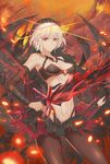  altera_(fate) bare_shoulders dark_duck dark_persona detached_sleeves fate/grand_order fate_(series) full_body_tattoo highres original photon_ray red_eyes short_hair solo sword tattoo veil weapon white_hair 