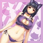  alternate_costume animal_ears arrow ass_visible_through_thighs bangs beatmania beatmania_iidx bell bell_choker black_hair blunt_bangs blush border breasts cat cat_cutout cat_ear_panties cat_ears cat_lingerie choker cleavage_cutout cowboy_shot dutch_angle eyebrows eyebrows_visible_through_hair fake_animal_ears groin hairband hinazuki_ririna jingle_bell km_(km517) large_breasts looking_at_viewer meme_attire navel panties purple_border purple_panties side-tie_panties silhouette solo stomach string_panties thigh_gap underwear underwear_only 