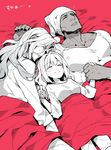  2boys bad_id bad_pixiv_id bed_sheet black_nails breasts facial_hair fate/apocrypha fate/extra fate/grand_order fate_(series) goatee hat holding_hands koshiro_itsuki long_hair multiple_boys nail_polish nero_claudius_(fate) nero_claudius_(fate)_(all) nose_piercing piercing romulus_(fate/grand_order) santa_hat sleeping smile translated vlad_iii_(fate/apocrypha) 