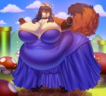  2018 absurd_res anthro artisipancake big_breasts breasts canine clothing collar crown digital_media_(artwork) dipstick_tail dress eyewear female fox glasses hi_res huge_breasts love_handles mammal mario_bros multicolored_tail nintendo overweight overweight_female solo super_crown video_games 