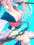  amputee baiken breasts chain cleavage guilty_gear hitsuki_(hiidukii) japanese_clothes katana kimono large_breasts long_hair obi one-eyed open_clothes open_kimono pink_eyes pink_hair ponytail sash scar scar_across_eye solo sword tattoo weapon 