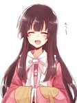  black_hair blush closed_eyes commentary facing_viewer hands_together houraisan_kaguya japanese_clothes long_hair open_mouth six_(fnrptal1010) sleeves_past_wrists smile solo touhou translated 