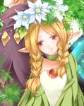  1girl blonde_hair braid butterfly_wings fairy flower hair_flower hair_ornament highres ingway_(odin_sphere) long_hair mercedes odin_sphere pointy_ears red_eyes touko_(wisterio) twin_braids wings 