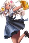  alcohol ao_iro beer beer_mug blonde_hair blue_eyes cup dirndl dress german_clothes highres holding holding_cup kantai_collection long_hair one-piece_tan ro-500_(kantai_collection) solo tan tanline 