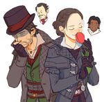  assassin's_creed_(series) chibi chibi_inset evie_frye facial_hair flower hat henry_green jacob_frye maxwell_roth mustache shaded_face top_hat tulip y_(chos) 