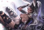  animal_ears armor banned_artist breasts bunny_ears dark_skin final_fantasy final_fantasy_xii fran large_breasts long_hair looking_at_viewer nipples red_eyes sakimichan solo viera white_hair 