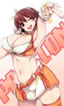  ;d armpits bad_id bad_pixiv_id belt breasts cleavage hips honda_mio idolmaster idolmaster_cinderella_girls kamaboko_(ossann0125) large_breasts looking_at_viewer one_eye_closed open_mouth pointing pointing_at_viewer short_hair smile solo sunset_nostalgie sweat thighs v-shaped_eyebrows 