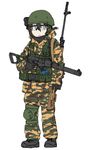  as_val assault_rifle bad_id bad_pixiv_id black_hair blue_eyes boots camcorder camouflage dragunov_svd dutchko goggles gun hat helmet knee_pads load_bearing_vest military military_hat military_uniform original rifle simple_background sniper_rifle solo uniform walkie-talkie weapon white_background 