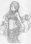  breasts dancer dancer_(fft) final_fantasy final_fantasy_tactics greyscale jewelry long_hair medium_breasts midriff monochrome shishio_(artist) sketch solo 