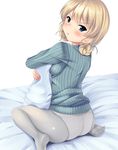  :t angry ass back bad_id bad_twitter_id bed blonde_hair blue_eyes blush braid darjeeling frown girls_und_panzer hug lace lace-trimmed_panties long_sleeves looking_at_viewer looking_back nksk no_pants panties panties_under_pantyhose pantyhose pillow pillow_grab pout recolor ribbed_sweater short_hair sitting solo sweater turtleneck underwear v-shaped_eyebrows wariza white_background white_legwear white_panties 
