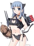  animal_ears bell bell_choker blue_eyes blue_hair breasts cat_cutout cat_ear_panties cat_ears cat_lingerie choker cleavage_cutout cobra_(animal) gloves hatsukaze_(kantai_collection) jingle_bell kantai_collection long_hair meme_attire navel panties rigging side-tie_panties small_breasts snake solo tail tatsumi_ray tsuchinoko underwear 