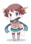  bad_id bad_pixiv_id baozi brown_hair coat food hairband hiei_(kantai_collection) kantai_collection kyou_(nekoneko) scarf short_hair smile solo thighhighs 