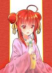  dango double_bun fei_miao food highres japanese_clothes kimono long_hair red_eyes red_hair sanshoku_dango shakugan_no_shana shana solo wagashi 