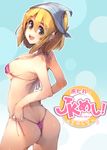  ass bandana bikini blonde_hair jk-meshi! looking_back micro_bikini saeki_reina_(jk-meshi!) short_hair solo swimsuit thong thong_bikini ukyo_rst yellow_eyes 