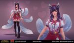  3d adapted_uniform ahri animal_ears bell blair_armitage email_address highres jingle_bell league_of_legends long_hair multiple_tails purple_hair school_uniform skirt solo suspender_skirt suspenders tail thighhighs yellow_eyes 