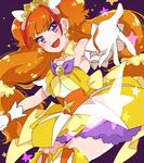  :d amanogawa_kirara bad_id bad_pixiv_id brown_hair cowboy_shot cure_twinkle earrings gloves go!_princess_precure jewelry long_hair magical_girl multicolored_hair open_mouth precure purin_(purin0) purple_background purple_eyes quad_tails red_hair skirt smile solo star star_earrings streaked_hair thighhighs twintails two-tone_hair white_gloves 