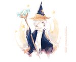  artist_name banned_artist character_name cookie_run copyright_name grey_eyes hat holding holding_staff male_focus nabeia personification robe scarf smile solo staff star twitter_username watermark white_hair wizard_cookie wizard_hat 