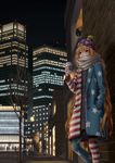  adapted_costume american_flag_legwear bangs bare_tree beanie blonde_hair brick_wall building buttons car city clownpiece coat commentary_request contemporary covered_mouth cup disposable_cup dress dtvisu enpera ground_vehicle hand_in_pocket hat highres holding holding_cup horizontal_stripes junko_(touhou) lamp lamppost light_brown_hair long_hair long_sleeves motor_vehicle night night_sky no_pants outdoors pantyhose pavement polka_dot purple_eyes road scarf sky skyscraper solo_focus street striped sweater sweater_dress touhou tree very_long_hair window winter winter_clothes 