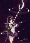  2016 bangs bishoujo_senshi_sailor_moon black_hair bob_cut cowboy_shot dated elbow_gloves gloves holding holding_spear holding_weapon imirpz polearm purple_sailor_collar purple_skirt sailor_collar sailor_saturn sailor_senshi_uniform short_hair signature silence_glaive skirt solo spear tomoe_hotaru weapon white_gloves 