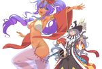  1girl bikini_top dancer detached_sleeves gypsy_(ragnarok_online) instrument kawagoe_pochi long_hair maestro_(ragnarok_online) purple_eyes purple_hair ragnarok_online see-through 