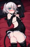  animal_ears ass bad_id bad_twitter_id bed black_gloves black_legwear blush breasts cat_ears cat_tail covered_nipples elbow_gloves fingerless_gloves frills gloves green_eyes heart-shaped_breath looking_at_viewer lying null_(nyanpyoun) on_side paw_pose pillow pregnant sanya_v_litvyak short_hair silver_hair small_breasts solo strike_witches sweat tail thighhighs world_witches_series 