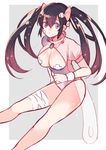  bandages black_hair breasts center_opening large_breasts long_hair original pasties red_eyes shina_shina solo twintails 