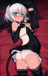  animal_ears ass bad_id bad_twitter_id bed black_gloves black_legwear blush breasts cat_ears cat_tail covered_nipples elbow_gloves fingerless_gloves frills gloves green_eyes heart-shaped_breath looking_at_viewer lying null_(nyanpyoun) on_side one-piece_tan paw_pose pillow pregnant sanya_v_litvyak short_hair silver_hair small_breasts solo strike_witches sweat tail tan tanline thighhighs world_witches_series 