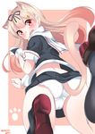  absurdres animal_ears blonde_hair gloves hair_ribbon highres kantai_collection long_hair nebusoku open_mouth panties red_eyes remodel_(kantai_collection) ribbon scarf school_uniform skirt solo tail underwear yuudachi_(kantai_collection) 