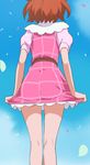  day from_behind go!_princess_precure haruno_haruka haruyama_kazunori petals pink_skirt precure red_hair short_hair skirt sky solo 