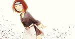  azuchi_(monica) blush brown_hair closed_eyes facial_mark forehead_protector naruto naruto_(series) naruto_shippuuden nohara_rin open_mouth simple_background solo white_background 