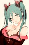  :o :p aqua_eyes aqua_hair aqua_nails bad_id bad_tumblr_id bare_shoulders beige_background black_bra black_jacket blush bra breasts butterfly_hair_ornament cleavage collarbone finger_to_mouth hair_ornament hatsune_miku head_tilt honey_whip_(module) jacket long_hair long_sleeves looking_at_viewer lpip nail_polish off_shoulder project_diva_(series) project_diva_f simple_background small_breasts solo sweet_devil_(vocaloid) tongue tongue_out tsurime twintails underwear upper_body vocaloid 
