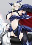  armor artoria_pendragon_(all) artoria_pendragon_(lancer_alter) blonde_hair breasts fate/grand_order fate_(series) horns horse horseback_riding huge_breasts janong llamrei_(fate) long_hair looking_at_viewer navel riding serious solo underboob 