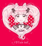  ayamo_(devi_rock) black_nails collar devi_rock double_bun heart heart_hands lightning_bolt nail_polish naki_ringo open_mouth pink_eyes pink_hair red_background sailor_collar smile solo sparkle twintails upper_body 