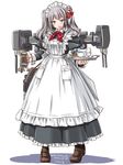  alternate_costume apron bow egg enmaided kantai_collection kashima_(kantai_collection) loafers looking_at_viewer maid maid_apron maid_headdress rigging shoes sidelocks silver_hair solo tatsumi_ray tray twintails wavy_hair 