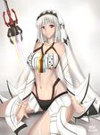  altera_(fate) artist_name bare_shoulders bodypaint choker collarbone commentary dark_skin detached_sleeves fate/grand_order fate_(series) groin highres looking_at_viewer midriff navel nuypiya_hehasuk photon_ray red_eyes short_hair solo sword veil weapon white_hair 