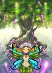  blonde_hair braid butterfly_wings closed_eyes fairy flower hair_flower hair_ornament kuzuboshi_hikaru long_hair mercedes odin_sphere outstretched_arms pointy_ears solo spread_arms tree twin_braids wings 