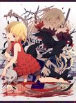  bird blonde_hair blood crow dual_persona highres kiss-shot_acerola-orion_heart-under-blade kizumonogatari long_hair monogatari_(series) multiple_girls ogipote oshino_shinobu short_hair skull sword weapon yellow_eyes 