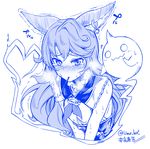  animal_ears bare_shoulders blue blush bunny_ears earrings erune ferry_(granblue_fantasy) food granblue_fantasy jewelry long_hair monochrome mouth_hold pocky sketch solo tears trembling twitter_username umeboshi_(lazy_lazy) upper_body 