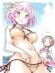  bikini blush brown_eyes brown_hair flying_sweatdrops hairband innertube kibushi lavender_hair multiple_girls navel open_mouth short_hair siblings sisters solid_oval_eyes sweat swimsuit touhou tsukumo_benben tsukumo_yatsuhashi wading 