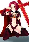 bad_id bad_pixiv_id bangs boots breasts brown_eyes cape cleavage fang full_body kanemoto_hiroko large_breasts looking_at_viewer navel_cutout panties parted_bangs precure red_cape red_footwear red_hair red_panties short_hair smile smile_precure! solo squatting thigh_boots thigh_strap thighhighs underwear yamasan_(hachiman) 