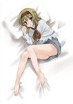  alice_margatroid bad_id bad_pixiv_id bare_legs barefoot bed blonde_hair blue_eyes feet from_above hairband legs lying on_bed on_side open_mouth short_hair sketch solo tottoto_tomekichi touhou 