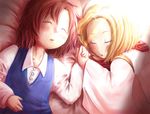  axis_powers_hetalia blonde_hair brown_hair holding_hands lithuania_(hetalia) multiple_boys non-web_source poland_(hetalia) sleeping 